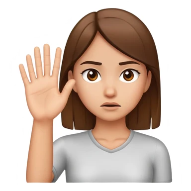 girl looking annoyed, palm raised to signal stop sticker