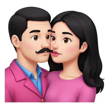 White couple kissing, boy with a mustache and black hair, the girl with long black hair in pink clothes sticker