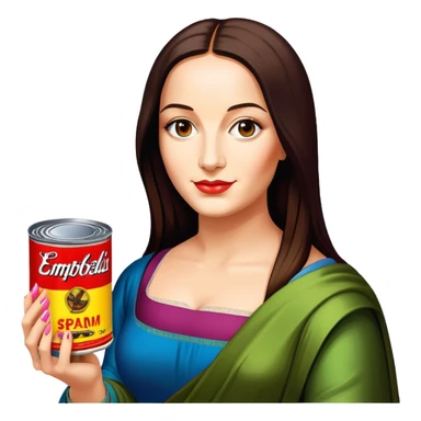 pop art warhol style monalisa holding can of spam  sticker