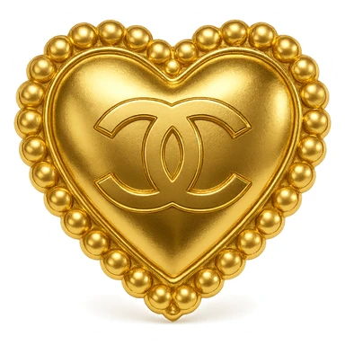 Chanel heart in metallic gold style with a pearl border and interlocking C's, elegant and classic sticker