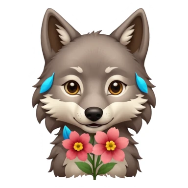 wolf holds flower sticker