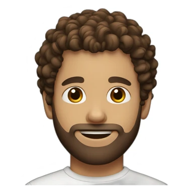 Zach with curly brown hair short on the side and a short beard sticker