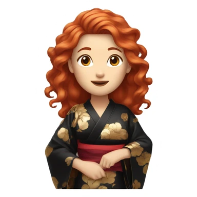 Long wavy Red hair woman, wearing a black gold kimono sticker