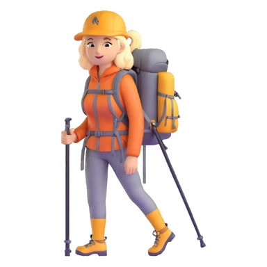 woman mountain climbing, female mountaineer with backpack and hiking poles sticker