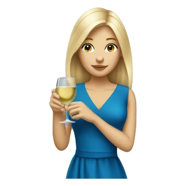 Blonde girl drinking white wine in a blue dress sticker