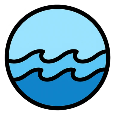 circular ocean icon with medium black border, no frame, white background, simple, clean, recognizable, Little Alchemy style, color outline icon sticker