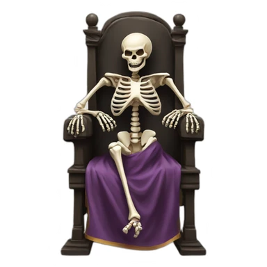 A laughing skeleton on a throne in a robe sticker
