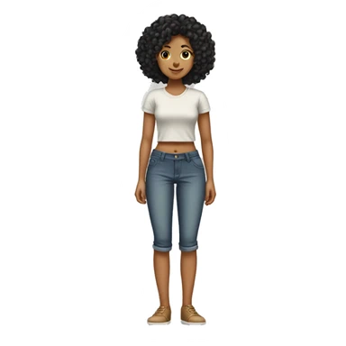 Tan girl curly black hair standing strait on one other leg tucked sticker