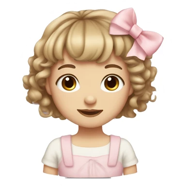 cute girl with light skin, blue eyes, short wavy light brown hair with bangs, light pink bow in hair on the side sticker