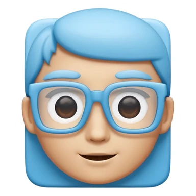A 3D cartoon sky-blue square spectacle, slightly thick frame, glossy surface, minimal plain background, Memoji-style. sticker