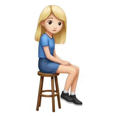 a girl is sitting on a stool seeing whole body toward left side sticker