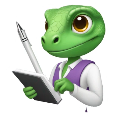 female lizard holding a pen and notepad sticker