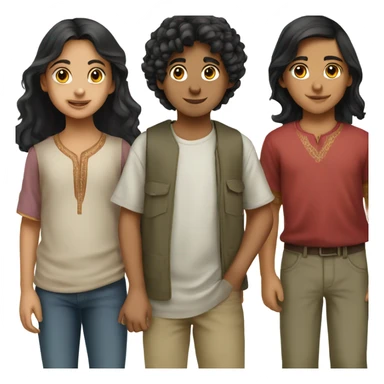 3 middle eastern children standing together. give them black hair and olive skin. Make them around 13 years old sticker