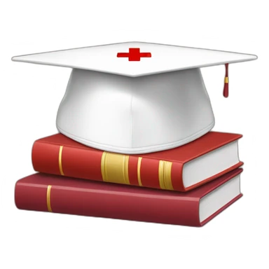 White Student cap with red medical cross On a stack of books sticker