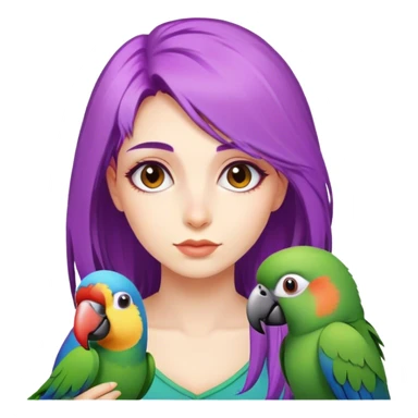 A girl with violet hai and a parrot sticker