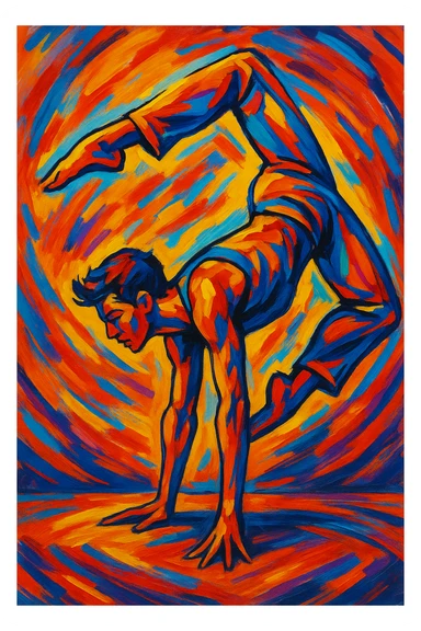 illustration of a person performing acrobatic moves, style 4 sticker