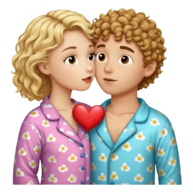 Blonde girl and brown curly haired boy kissing in pajamas sticker