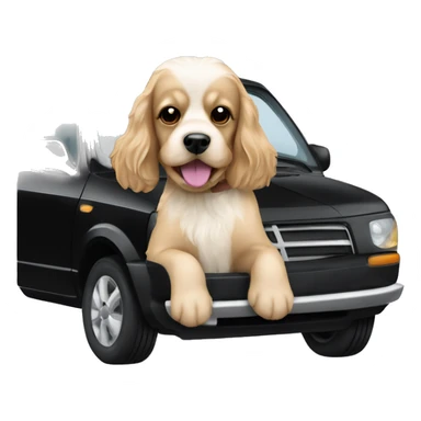 Light Cocker spaniel dog driving a Black Mazda 2 sticker