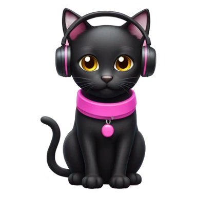 black cat with pink heaphones sticker