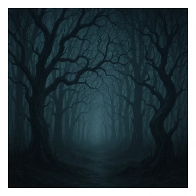 gothic woods with dark twisted trees, mist, mysterious atmosphere sticker