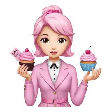 make a elegant girl with a ticket in her hand that says 10 precent off, and in the other had put a cupcake sticker