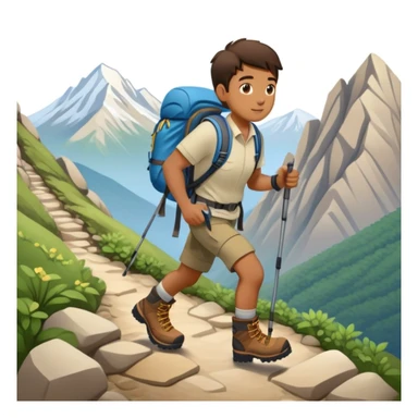 person hiking down one mountain and up another mountain sticker