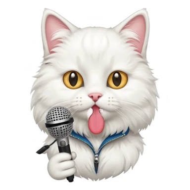 white cat holding microphone sticker