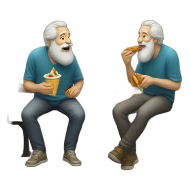 two old beard men eating shawarma on a bench on a park sticker