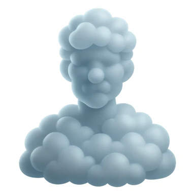 shoulder-up portrait of a person facing forward, fully composed of bright, convex clouds with glossy effect, matte glass style sticker