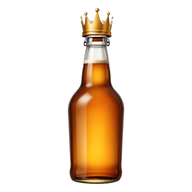 glass bottle of beer with warm amber hue visible through transparent glass, long neck, capped with metal crown, subtle condensation suggesting coldness, classic clean shape, no label or branding, soft lighting, subtle shadows, emoji scale sticker