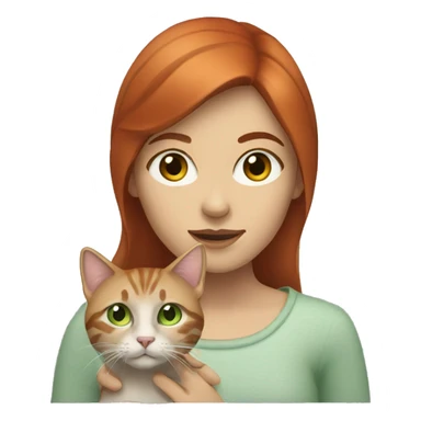 Red headed woman with brown eyes holding a light gray tabby cat that has green eyes sticker