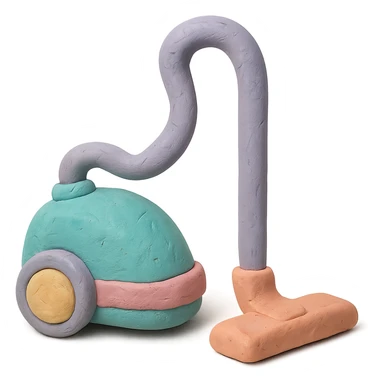 vacuum cleaner in claymation style with pastel colors and visible fingerprints sticker
