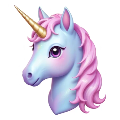 Cinematic Cute Unicorn Pony Portrait Emoji, Head tilted playfully and inquisitively, featuring a charming, diminutive form with a gentle pastel color, a delicate, sparkling horn and large, dreamy eyes full of wonder, Simplified yet irresistibly adorable features, highly detailed, glowing with a warm, magical glow, high shine, affectionate and lively, stylized with a touch of whimsical charm, soft glowing outline, capturing the essence of a mischievous yet endearing unicorn pony that seems as if it could prance out of the screen into your arms! sticker