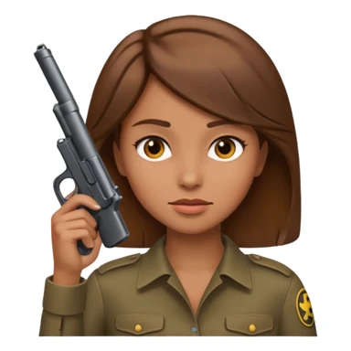 the woman emoji with brown hair and tan skin holding the gun emoji to her head with one hand sticker