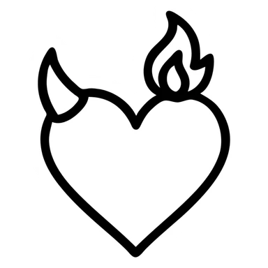 minimalist devil heart icon, heart with a single horn and a small flame, flat red sticker