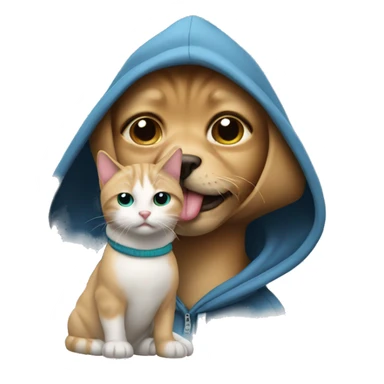 cat wearing a hoodie and kiss dog cheek  sticker