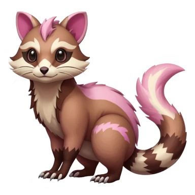 Rare realistic brown-scaled pink, white beige edgy badass epic pretty beautiful handsome gorgeous aesthetic colorful vibrant Vernid-Furret-Linoone-Amaura-species-Fakemon-creature by LiLaiRa, random markings, (full body) sticker