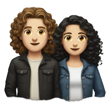 white boy with brown wavy hair and white girl with long black curly hair sticker