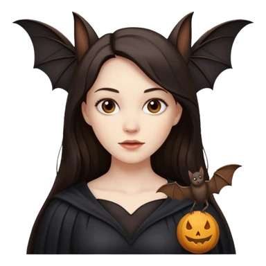 woman with long dark hair with a bat flying nearby sticker