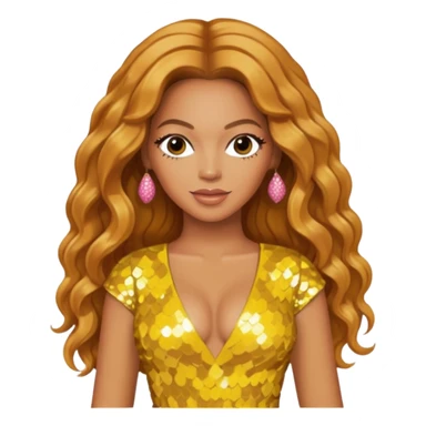 Beyonce with long strawberry blonde hair, yellow sequin outfit sticker