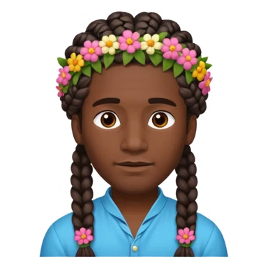 big braided man face wiith big visible braids and headband and flowers on head sticker