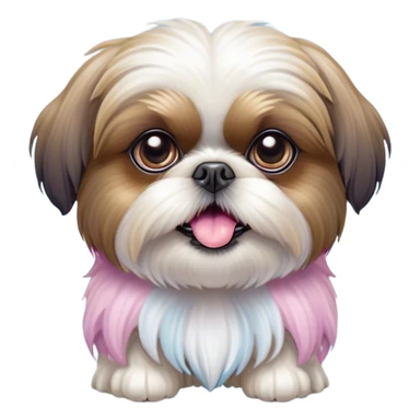 Cinematic Comical Shih Tzu Portrait Emoji, Head cocked with a hilariously exaggerated, shocked expression and twinkling, comically wide eyes, showcasing a fluffy, luxurious fur in soft pastel tones, simplified yet whimsically detailed, glowing with a playful, sassy radiance, high shine, exuding a humorous and cheeky charm, styled with a soft glowing outline, capturing the essence of a Shih Tzu that looks as if it could burst into a fit of playful antics at any moment! sticker