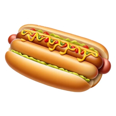 Cinematic Realistic Hot Dog Dish Emoji, featuring a classic hot dog in a bun topped with mustard and relish rendered with crisp textures and vibrant, dynamic lighting. sticker