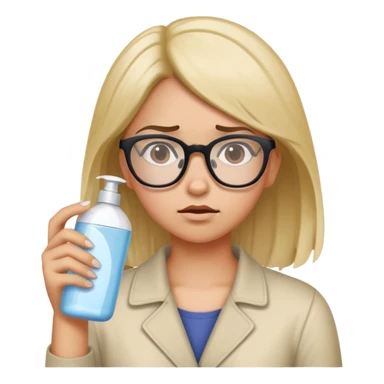 Girl with glasses looking disgusted, holding shampoo bottle away from her, not wanting to wash her hair sticker