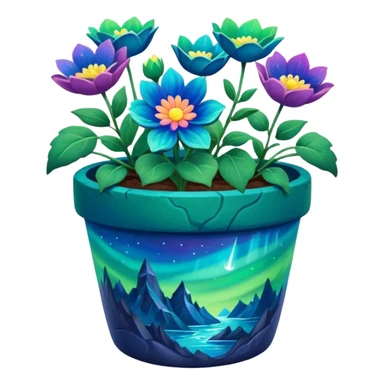 aurora borealis Painted flower clay pot of aurora borealis Petalled Flowers sticker