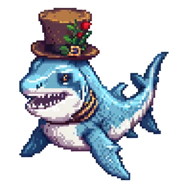 pixel art shark wearing a tophat sticker