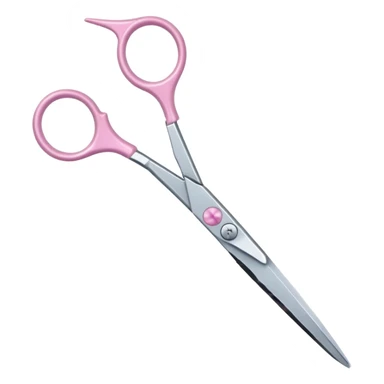 chrome hairdressing scissors, pastel pink handle, shiny, iOS Apple emoji style sticker