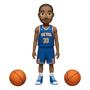 Basketball player with orange and blue uniform with NYK and # 30  sticker