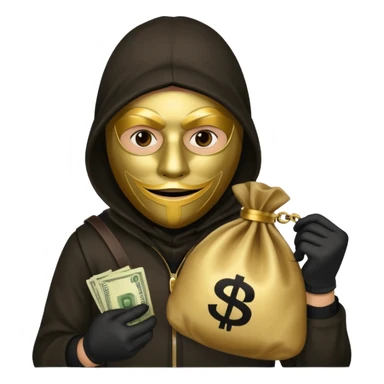 Robber emoji holding a 💰 sticker