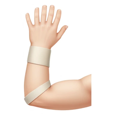 Arm with bandage around elbow showing tendon pain sticker